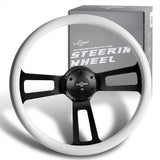 W-Power 17" 432mm 5-Bolt Hole With Aluminum Finished 3-Spoke Steering Wheel -White Wood Grip/Black Center Spoke