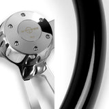 W-Power 17" 432mm 5-Bolt Hole With Aluminum Finished 3-Spoke Steering Wheel -Black Wood Grip/Chrome Center Spoke