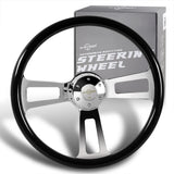 W-Power 17" 432mm 5-Bolt Hole With Aluminum Finished 3-Spoke Steering Wheel -Black Wood Grip/Chrome Center Spoke