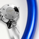 W-Power 17" 432mm 5-Bolt Hole With Aluminum Finished 3-Spoke Steering Wheel -Blue Wood Grip/Chrome Center Spoke