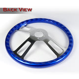W-Power 17" 432mm 5-Bolt Hole With Aluminum Finished 3-Spoke Steering Wheel -Blue Wood Grip/Chrome Center Spoke