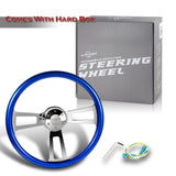 W-Power 17" 432mm 5-Bolt Hole With Aluminum Finished 3-Spoke Steering Wheel -Blue Wood Grip/Chrome Center Spoke