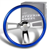 W-Power 17" 432mm 5-Bolt Hole With Aluminum Finished 3-Spoke Steering Wheel -Blue Wood Grip/Chrome Center Spoke