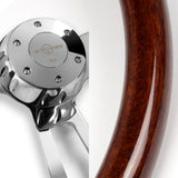 W-Power 17" 432mm 5-Bolt Hole With Aluminum Finished 3-Spoke Steering Wheel -Dark Wood Grip/Chrome Center Spoke