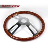 W-Power 17" 432mm 5-Bolt Hole With Aluminum Finished 3-Spoke Steering Wheel -Dark Wood Grip/Chrome Center Spoke