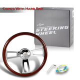 W-Power 17" 432mm 5-Bolt Hole With Aluminum Finished 3-Spoke Steering Wheel -Dark Wood Grip/Chrome Center Spoke