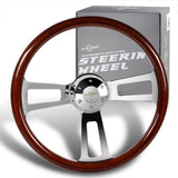 W-Power 17" 432mm 5-Bolt Hole With Aluminum Finished 3-Spoke Steering Wheel -Dark Wood Grip/Chrome Center Spoke