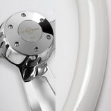 W-Power 17" 432mm 5-Bolt Hole With Aluminum Finished 3-Spoke Steering Wheel -White Wood Grip/Chrome Center Spoke