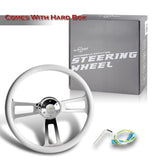 W-Power 17" 432mm 5-Bolt Hole With Aluminum Finished 3-Spoke Steering Wheel -White Wood Grip/Chrome Center Spoke