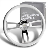 W-Power 17" 432mm 5-Bolt Hole With Aluminum Finished 3-Spoke Steering Wheel -White Wood Grip/Chrome Center Spoke