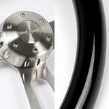 W-Power 17" 432mm 5-Bolt Hole With Aluminum Finished 3-Spoke Steering Wheel -Black Wood Grip/Billet Center Spoke