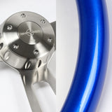 W-Power 17" 432mm 5-Bolt Hole With Aluminum Finished 3-Spoke Steering Wheel -Blue Wood Grip/Billet Center Spoke
