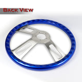 W-Power 17" 432mm 5-Bolt Hole With Aluminum Finished 3-Spoke Steering Wheel -Blue Wood Grip/Billet Center Spoke