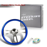 W-Power 17" 432mm 5-Bolt Hole With Aluminum Finished 3-Spoke Steering Wheel -Blue Wood Grip/Billet Center Spoke