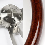 W-Power 17" 432mm 5-Bolt Hole With Aluminum Finished 3-Spoke Steering Wheel -Dark Mahogany Wood Grip/Billet Center Spoke