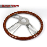 W-Power 17" 432mm 5-Bolt Hole With Aluminum Finished 3-Spoke Steering Wheel -Dark Mahogany Wood Grip/Billet Center Spoke