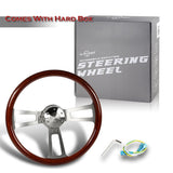 W-Power 17" 432mm 5-Bolt Hole With Aluminum Finished 3-Spoke Steering Wheel -Dark Mahogany Wood Grip/Billet Center Spoke