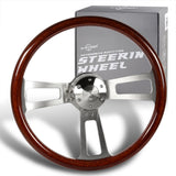 W-Power 17" 432mm 5-Bolt Hole With Aluminum Finished 3-Spoke Steering Wheel -Dark Mahogany Wood Grip/Billet Center Spoke