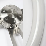 W-Power 17" 432mm 5-Bolt Hole With Aluminum Finished 3-Spoke Steering Wheel -White Wood Grip/Billet Center Spoke