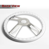 W-Power 17" 432mm 5-Bolt Hole With Aluminum Finished 3-Spoke Steering Wheel -White Wood Grip/Billet Center Spoke