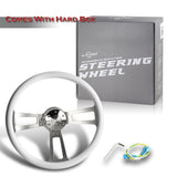 W-Power 17" 432mm 5-Bolt Hole With Aluminum Finished 3-Spoke Steering Wheel -White Wood Grip/Billet Center Spoke