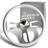 W-Power 17" 432mm 5-Bolt Hole With Aluminum Finished 3-Spoke Steering Wheel -White Wood Grip/Billet Center Spoke