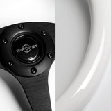 W-Power 13" 330mm Reinforced 6-Bolt Hole JDM Euro VIP Style Galaxy Classic Wood Grain Trim Grip With Aluminum Finished Matte Black 3-Spoke Steering Wheel -White Wood Grip