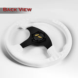 W-Power 13" 330mm Reinforced 6-Bolt Hole JDM Euro VIP Style Galaxy Classic Wood Grain Trim Grip With Aluminum Finished Matte Black 3-Spoke Steering Wheel -White Wood Grip