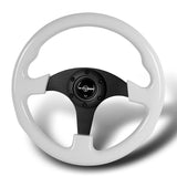 W-Power 13" 330mm Reinforced 6-Bolt Hole JDM Euro VIP Style Galaxy Classic Wood Grain Trim Grip With Aluminum Finished Matte Black 3-Spoke Steering Wheel -White Wood Grip
