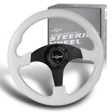 W-Power 13" 330mm Reinforced 6-Bolt Hole JDM Euro VIP Style Galaxy Classic Wood Grain Trim Grip With Aluminum Finished Matte Black 3-Spoke Steering Wheel -White Wood Grip