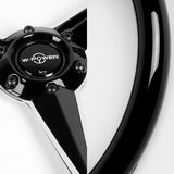 W-Power 14" 350mm 6-Bolt Hole Vintage Style Black Wood Grip With Aluminum Finished 3-Spoke Steering Wheel