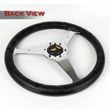 W-Power 14" 350mm 6-Bolt Hole Vintage Style Black Wood Grip With Aluminum Finished 3-Spoke Steering Wheel