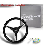 W-Power 14" 350mm 6-Bolt Hole Vintage Style Black Wood Grip With Aluminum Finished 3-Spoke Steering Wheel