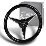 W-Power 14" 350mm 6-Bolt Hole Vintage Style Black Wood Grip With Aluminum Finished 3-Spoke Steering Wheel