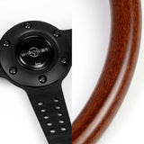 W-Power 14" 350mm 6-Bolt Hole Classic Style Dark Wood Mahogany Grain Grip With Aluminum Finished 3-Spoke Steering Wheel -Black Center Spoke