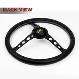 W-Power 15" 380mm 6-Bolt Hole JDM Euro VIP Style Classic Trim Grip With Aluminum Finished 3-Spoke 3 Inches Deep Dish Steering Wheel -Black Leather Grip With White Stitch/Matte Center Spoke