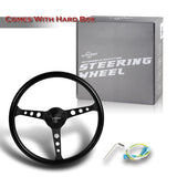 W-Power 15" 380mm 6-Bolt Hole JDM Euro VIP Style Classic Trim Grip With Aluminum Finished 3-Spoke 3 Inches Deep Dish Steering Wheel -Black Vinyl Wrap/Matte Black Center Spoke