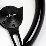 W-Power 15" 380mm 6-Bolt Hole JDM Euro VIP Style Classic Trim Grip With Aluminum Finished 3-Spoke 3 Inch Deep Dish Steering Wheel -Black Wood Grain Grip/Matte Black Center Spoke