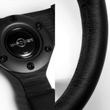 W-Power 12" 305mm 6-Bolt Hole Leather Grip With Aluminum Finished 3-Spoke Steering Wheel -Black Leather/Black Center Spoke