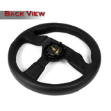 W-Power 12" 305mm 6-Bolt Hole Leather Grip With Aluminum Finished 3-Spoke Steering Wheel -Black Leather/Black Center Spoke