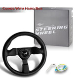 W-Power 12" 305mm 6-Bolt Hole Leather Grip With Aluminum Finished 3-Spoke Steering Wheel -Black Leather/Black Center Spoke