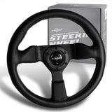 W-Power 12" 305mm 6-Bolt Hole Leather Grip With Aluminum Finished 3-Spoke Steering Wheel -Black Leather/Black Center Spoke