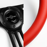 W-Power 14" 350mm 6-Bolt Hole Vintage Style Red Leather Grip With Aluminum Finished 3-Spoke 3 Inches Deep Dish Steering Wheel -Black Center Spoke