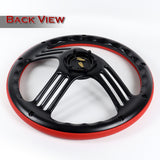 W-Power 14" 350mm 6-Bolt Hole Vintage Style Red Leather Grip With Aluminum Finished 3-Spoke 3 Inches Deep Dish Steering Wheel -Black Center Spoke
