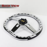 W-Power 14" 350mm 6-Bolt Hole Vinyl Grip With Aluminum Finished 3-Spoke Steering Wheel -Black Vinyl Wrap/Chrome Center Spoke