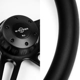 W-Power 18" 457mm 5-Bolt Hole With Aluminum Finished 4-Spoke Half Wrap Steering Wheel -Black Leather Grip/Black Center Spoke