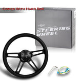 W-Power 18" 457mm 5-Bolt Hole With Aluminum Finished 4-Spoke Half Wrap Steering Wheel -Black Leather Grip/Black Center Spoke