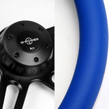 W-Power 18" 457mm 5-Bolt Hole With Aluminum Finished 4-Spoke Half Wrap Steering Wheel -Blue Leather Grip/Black Center Spoke