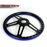 W-Power 18" 457mm 5-Bolt Hole With Aluminum Finished 4-Spoke Half Wrap Steering Wheel -Blue Leather Grip/Black Center Spoke
