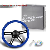 W-Power 18" 457mm 5-Bolt Hole With Aluminum Finished 4-Spoke Half Wrap Steering Wheel -Blue Leather Grip/Black Center Spoke